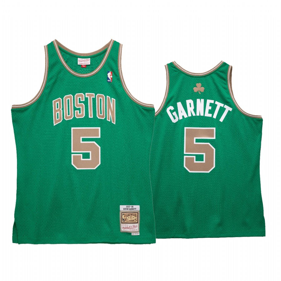 Mens Boston Celtics #5 Kevin Garnett Green Gold Mitchell & Ness