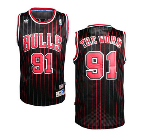 Mens Chicago Bulls #91 Dennis Rodman Black Pinstripe NickName “The