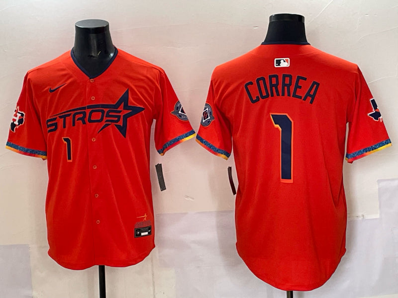 Houston Astros CORREA 1 ユニフォーム XL Men's Houston Astros Carlos Correa #1 Orange 2025 City Connect