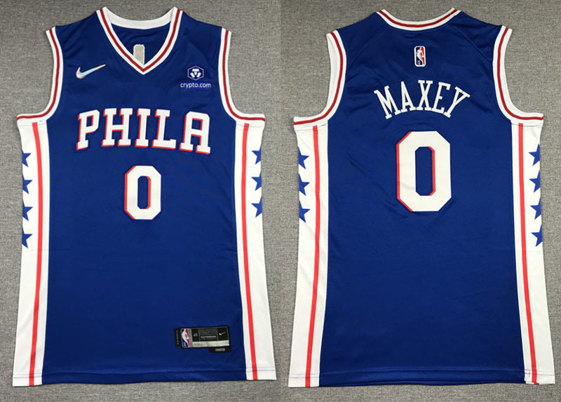 Mens Philadelphia 76ers #0 Tyrese Maxey Nike Blue Icon Edition