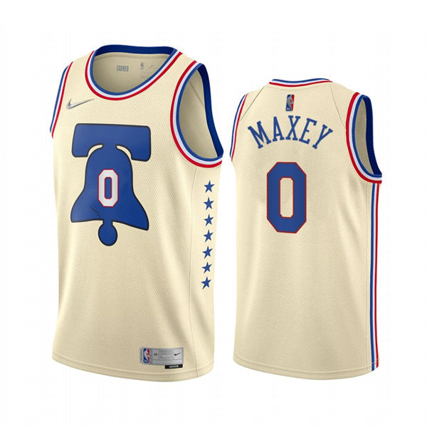 Mens Philadelphia 76ers #0 Tyrese Maxey Nike Cream 2021 Earned