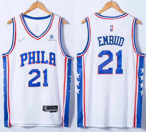 Mens Philadelphia 76ers #21 Joel Embiid Nike White NBA Association