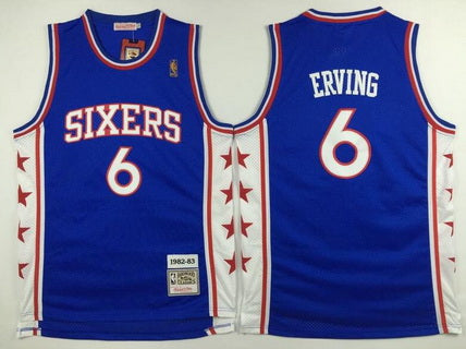 Men's Philadelphia 76ers #6 Julius Erving 1982-83 Blue Hardwood