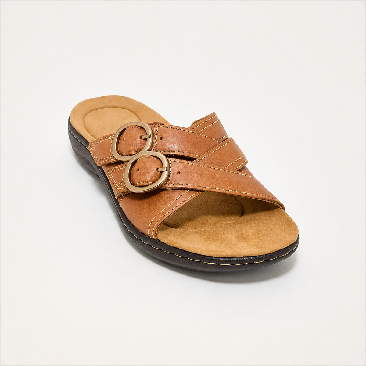 🔥 Women's Double-Buckle Leather Slides – Adjustable Comfort Sandals for Everyday Summer Style