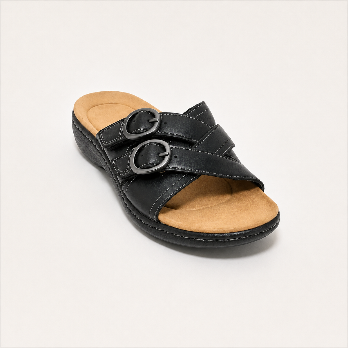🔥 Women's Double-Buckle Leather Slides – Adjustable Comfort Sandals for Everyday Summer Style