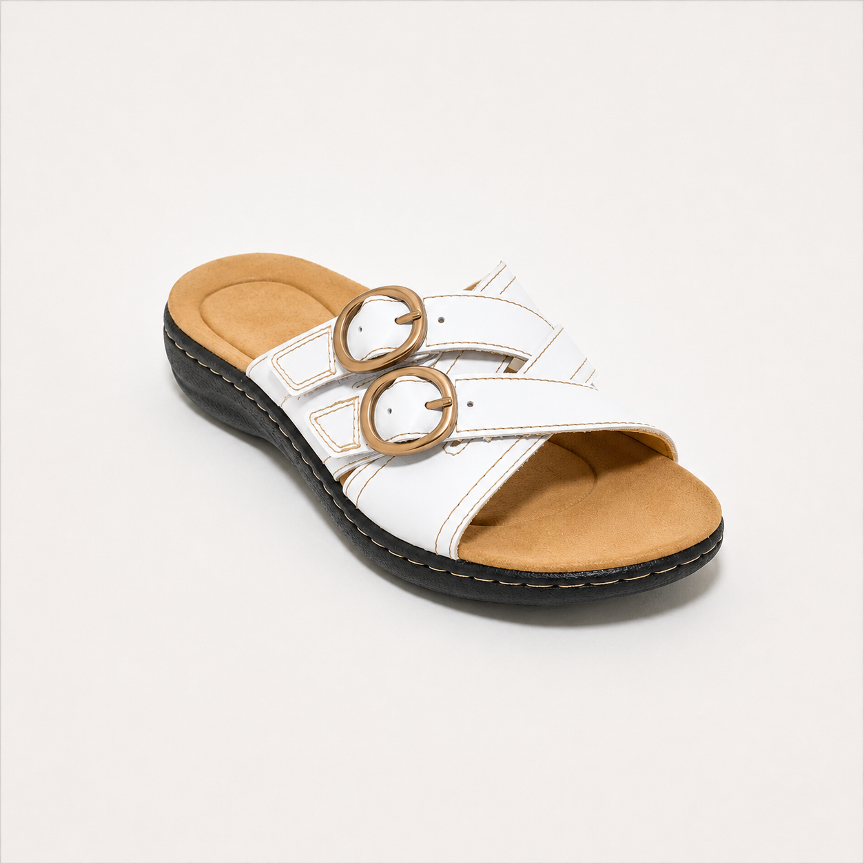 🔥 Women's Double-Buckle Leather Slides – Adjustable Comfort Sandals for Everyday Summer Style
