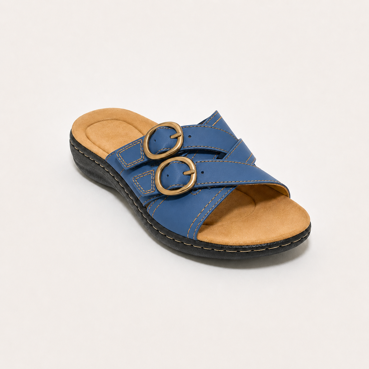 🔥 Women's Double-Buckle Leather Slides – Adjustable Comfort Sandals for Everyday Summer Style