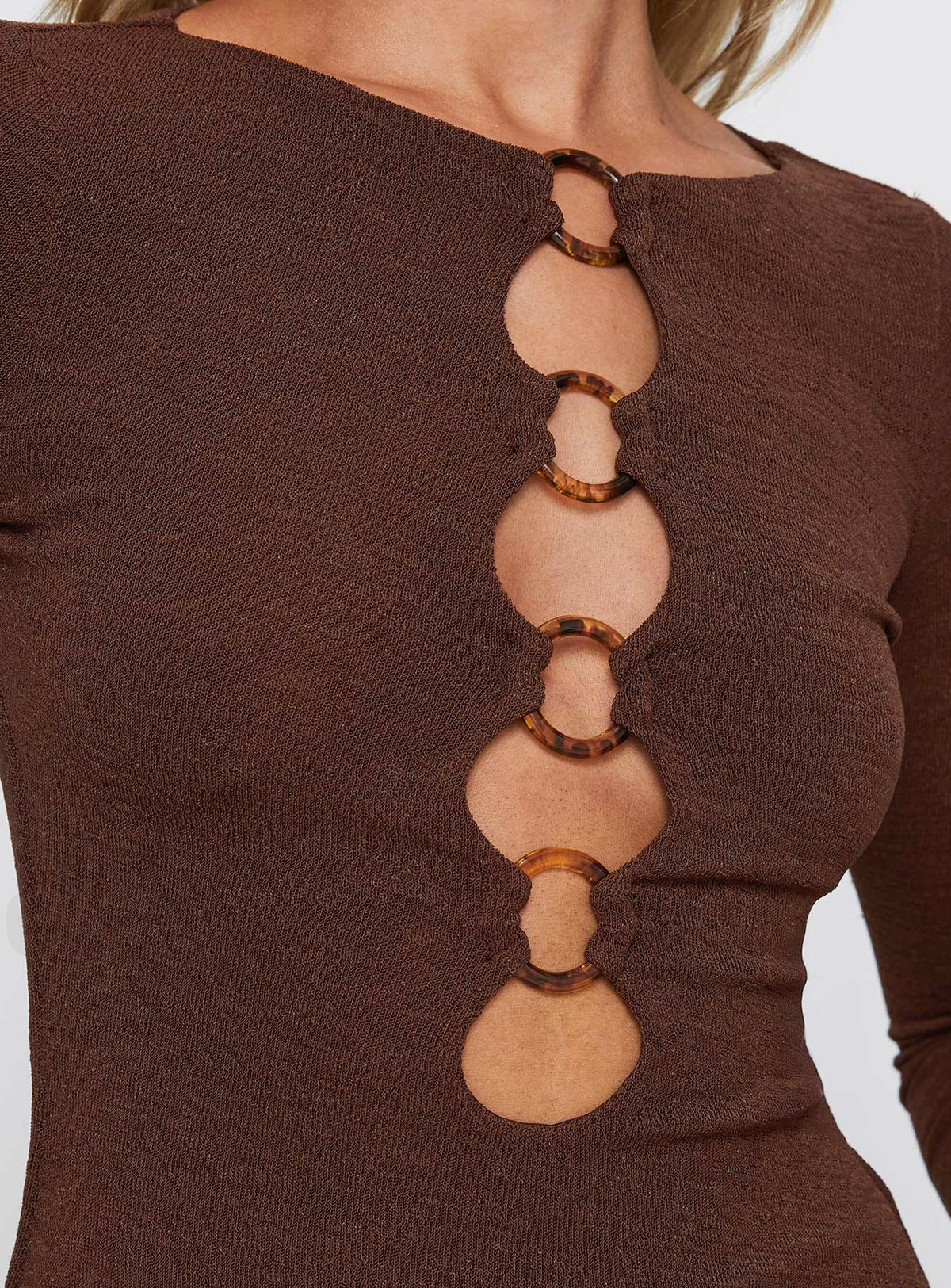 Dejonge Long Sleeve Ring Mini Dress Brown