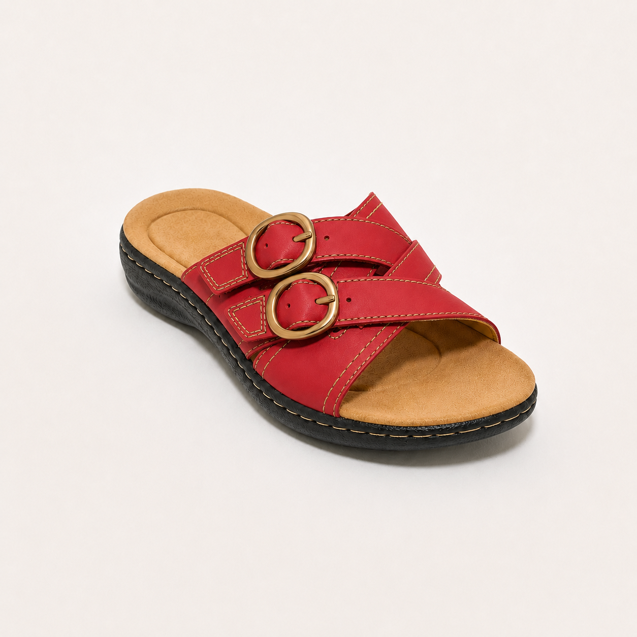 🔥 Women's Double-Buckle Leather Slides – Adjustable Comfort Sandals for Everyday Summer Style