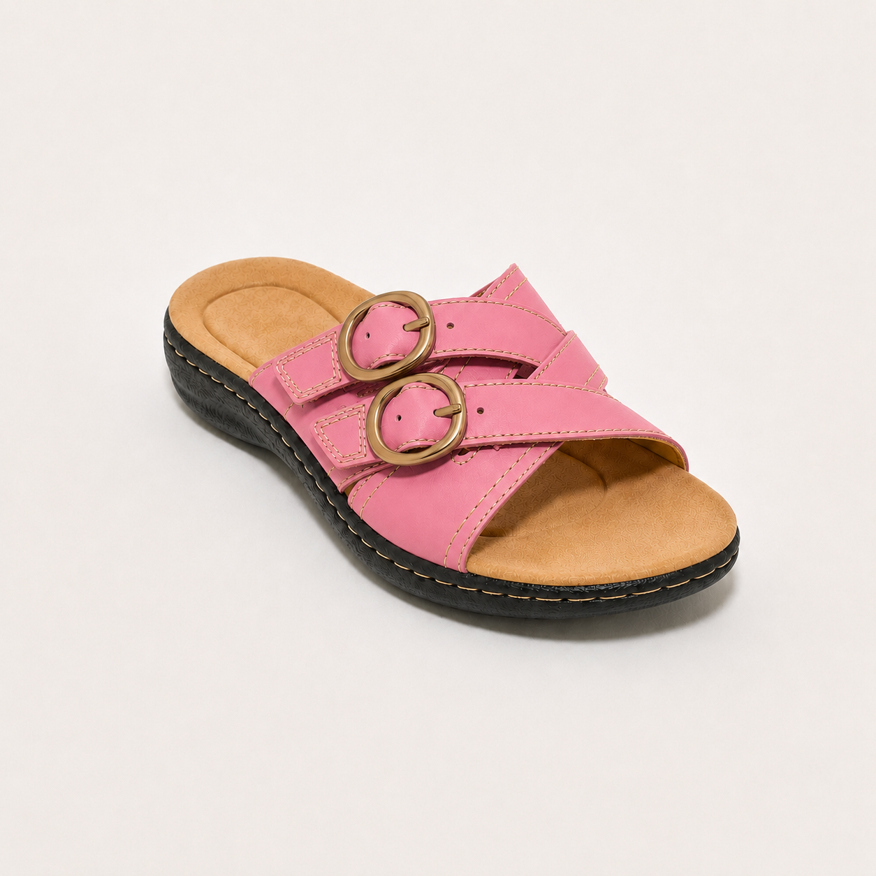 🔥 Women's Double-Buckle Leather Slides – Adjustable Comfort Sandals for Everyday Summer Style