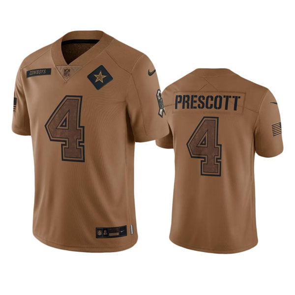 Mens Dallas Cowboys #4 Dak Prescott Brown 2023 Salute To Service Limited Jersey
