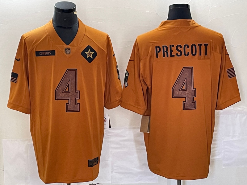 Men’s Dallas Cowboys Dak Prescott #4 Brown 2023 Salute To Service Limited Jersey