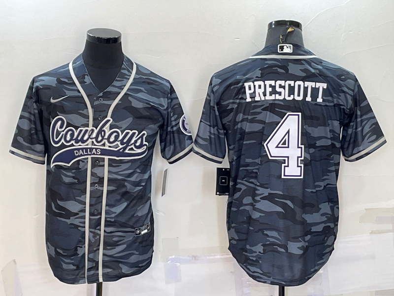 Men’s Dallas Cowboys Dak Prescott #4 Grey Camouflage Jersey Joint Edition