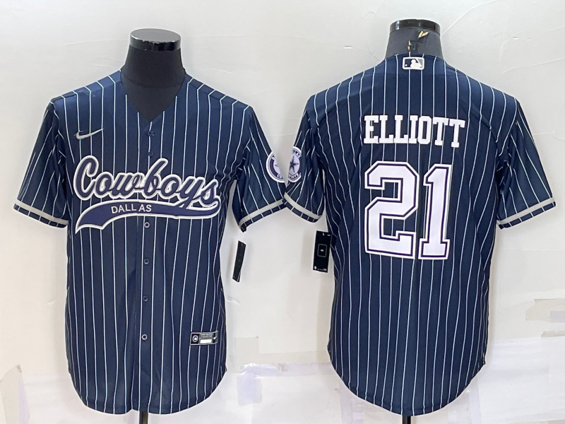 Men’s Dallas Cowboys Ezekiel Elliott #21 Navy Jersey Joint Edition